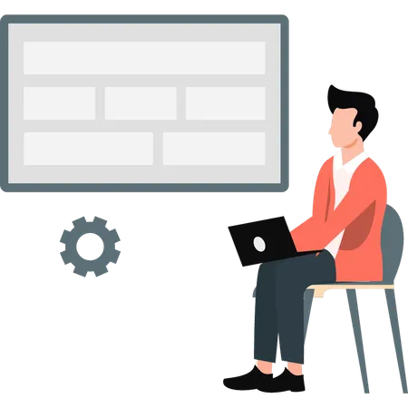 Young man setting presentation board  Illustration