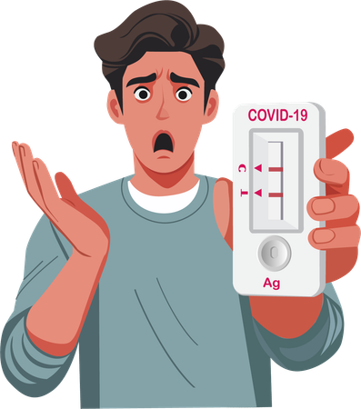 Young man shocked when COVID-19 test result comes back positive  Illustration