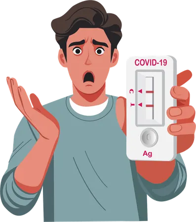 Young man shocked when COVID-19 test result comes back positive  Illustration