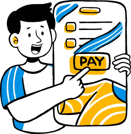 Young Man Shopping with Online Payment  Illustration
