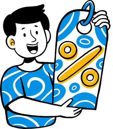 Young Man Shopping with Price tag  Illustration