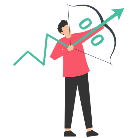 Young man shot arrow toward rising rate  Illustration