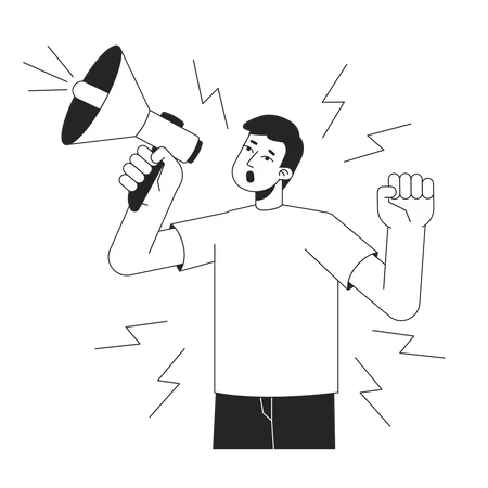 Young man shouting megaphone Illustration