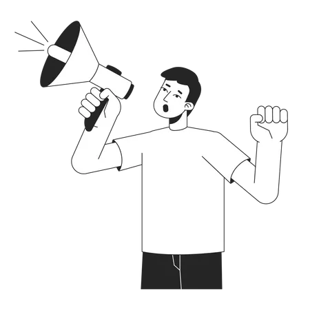 Young man shouting megaphone Illustration