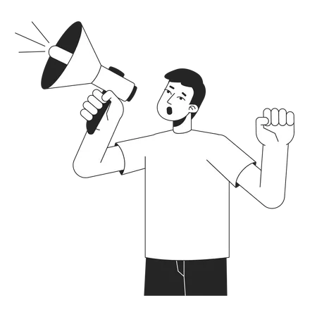 Young man shouting megaphone  Illustration