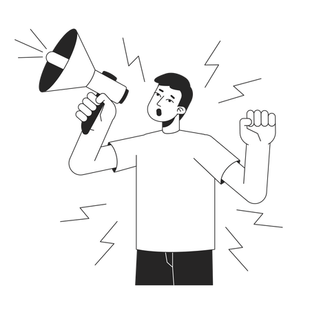 Young man shouting megaphone  Illustration