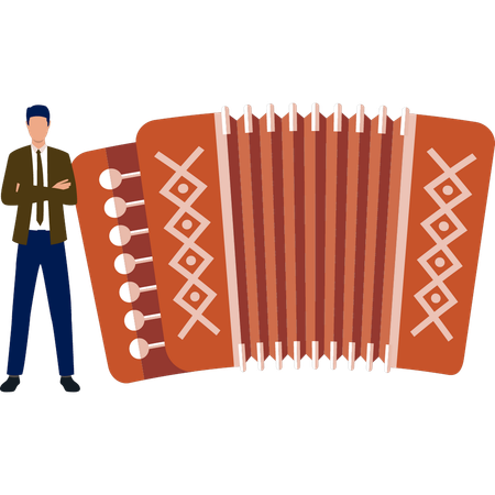 Young man showing accordion music  Illustration