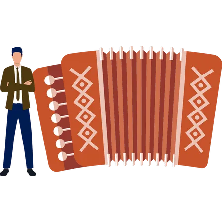 Young man showing accordion music  Illustration