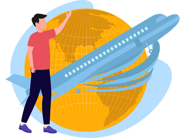 Young man showing Aeroplane  Illustration