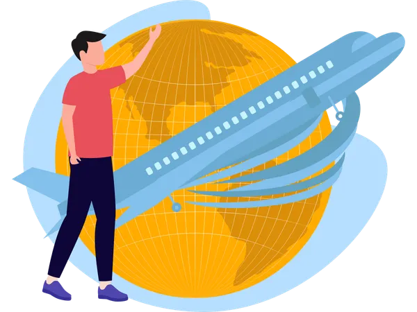 Young man showing Aeroplane  Illustration