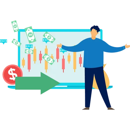 Young man showing analysis graph  Illustration