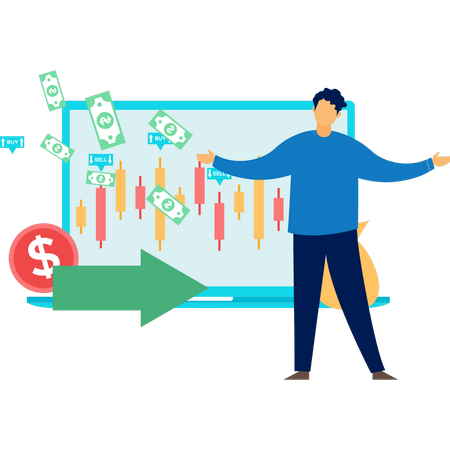 Young man showing analysis graph  Illustration