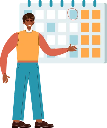 Young man showing business calendar  Illustration