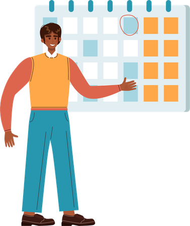 Young man showing business calendar  Illustration