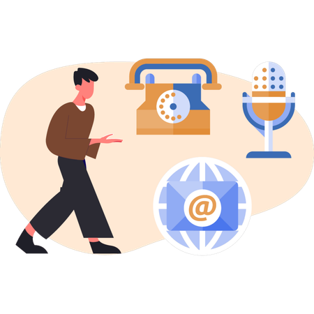 Young man showing business contact service  Illustration