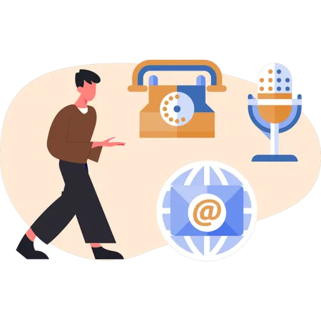 Young man showing business contact service  Illustration