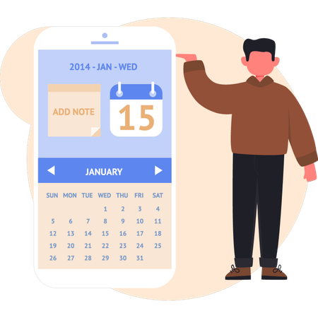 Young man showing calendar on mobile  Illustration