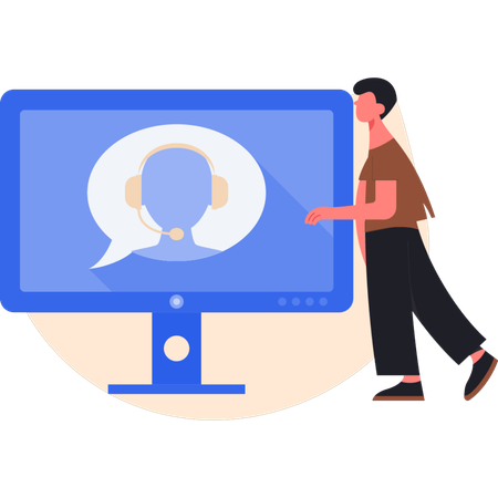 Young man showing call center  Illustration