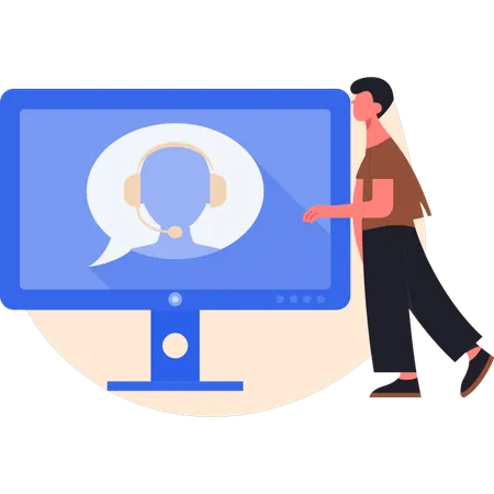 Young man showing call center  Illustration