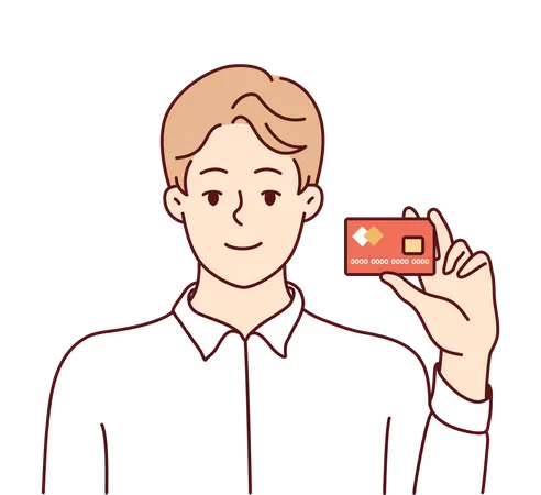 Young man showing credit card  Illustration