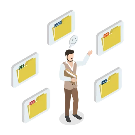 Young man showing different types of  file formats  Illustration