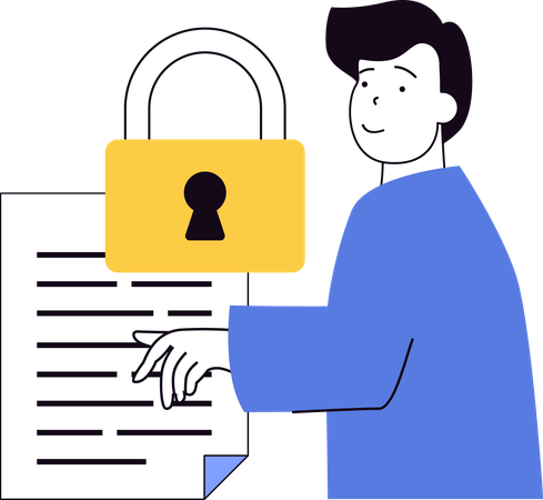 Young man showing document security  Illustration