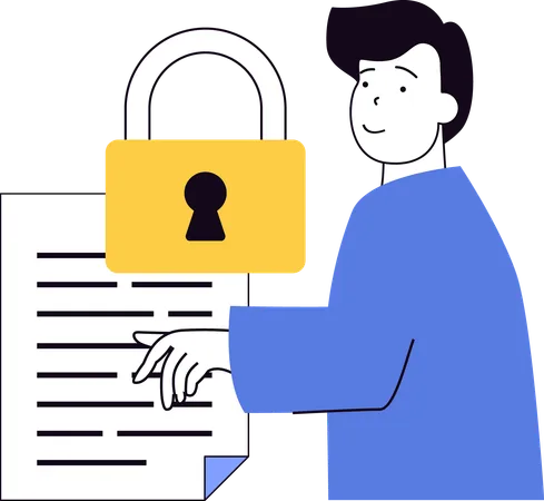 Young man showing document security  Illustration