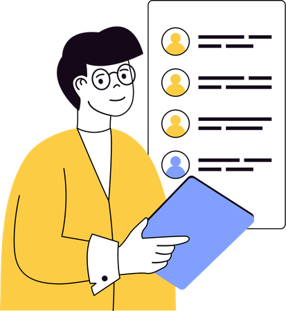 Young man showing employee profile  Illustration