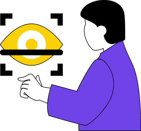 Young man showing eye scanning  イラスト