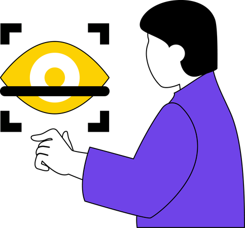 Young man showing eye scanning  Illustration