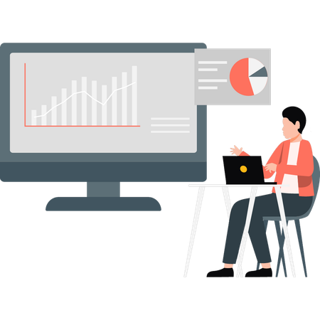 Young man showing financial chart and business progress  Illustration