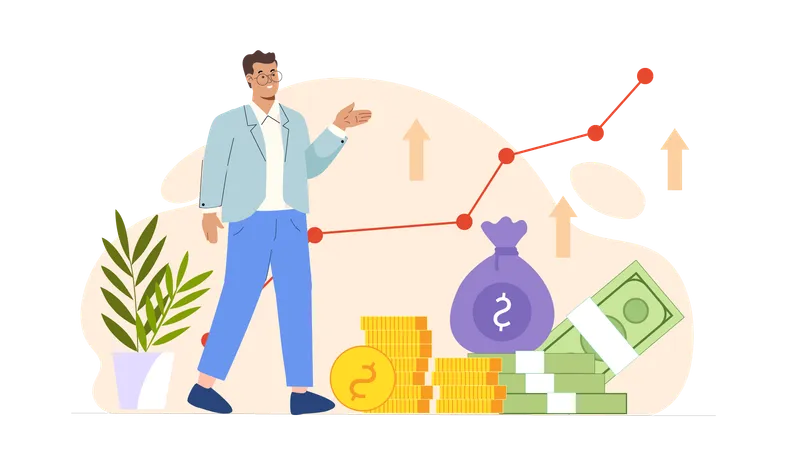 Young man showing financial profit  Illustration