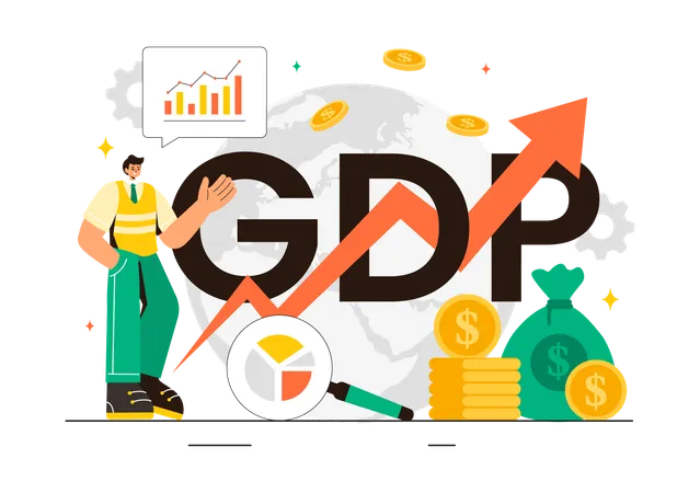 GDP 이익을 보여주는 청년  일러스트레이션