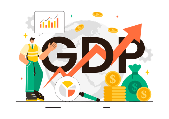 Young man showing GDP profit  Illustration