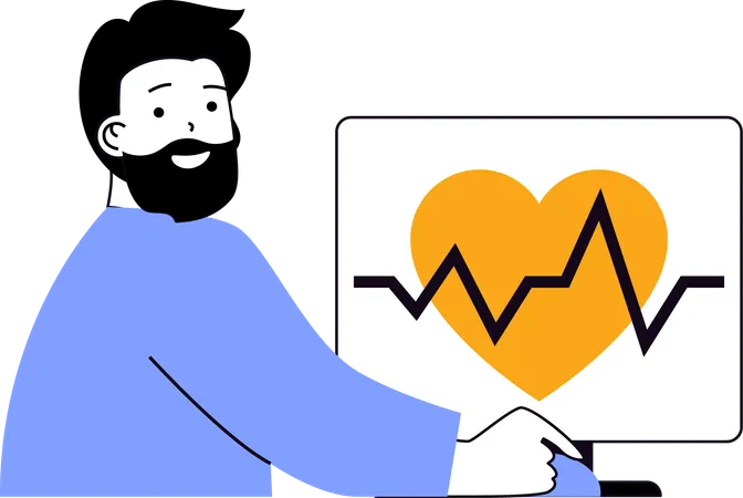 Young man showing heart beat  Illustration