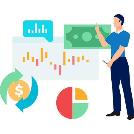 Young man showing investment analysis  Illustration