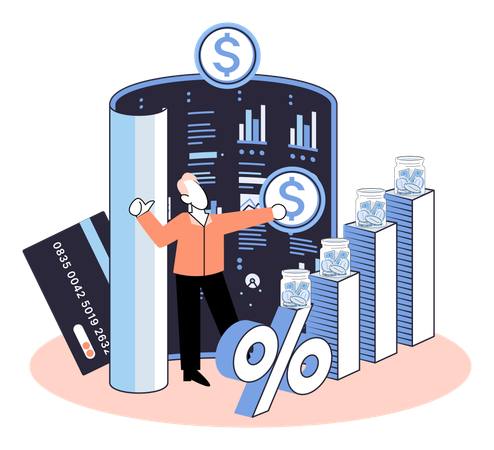 Young man showing investment profit with interest  Illustration