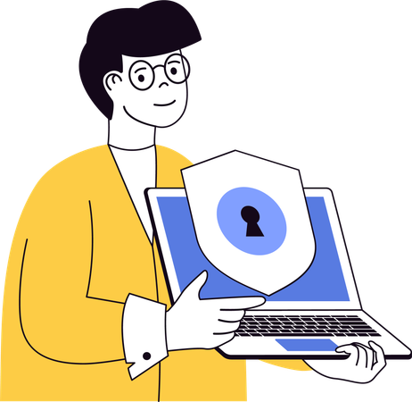 Young man showing laptop security  Illustration