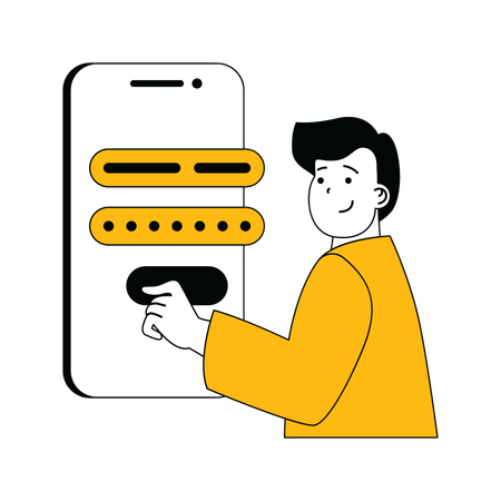 Young man showing mobile authentication  イラスト