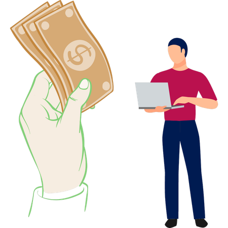 Young man showing money  Illustration