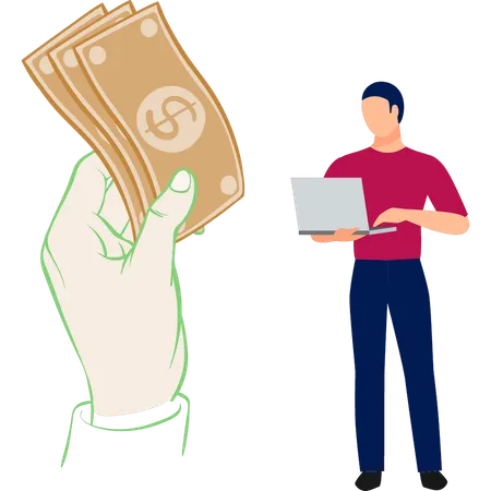 Young man showing money  Illustration