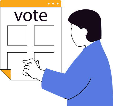 Young man showing online voting window  Illustration