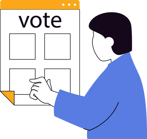 Young man showing online voting window  Illustration