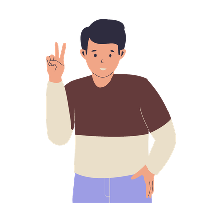 Young man showing peace sign  Illustration