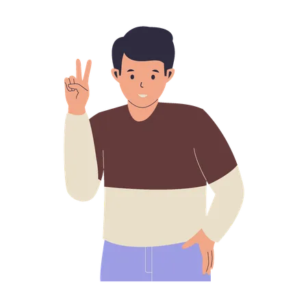 Young man showing peace sign  Illustration