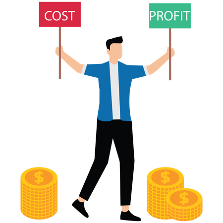 Young Man showing Reduce costs and increase profitability  Illustration