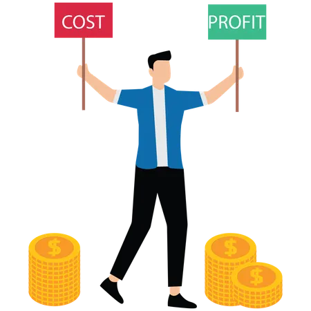 Young Man showing Reduce costs and increase profitability  Illustration