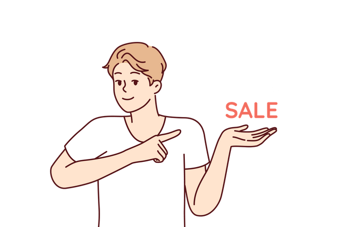 Young man showing sale  イラスト