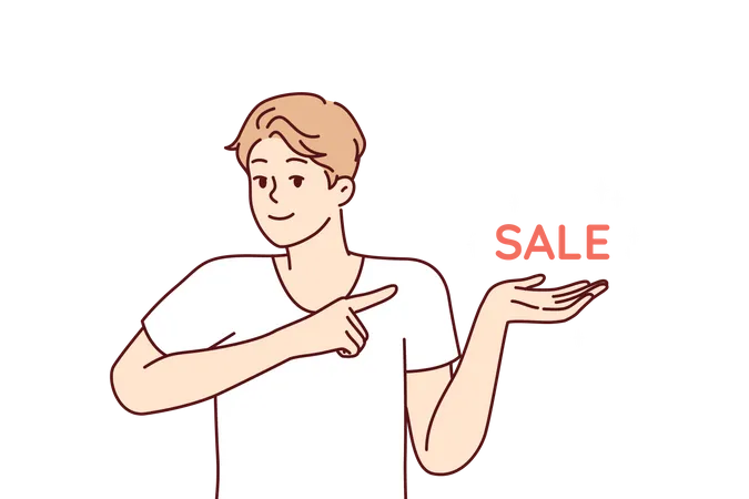 Young man showing sale  イラスト