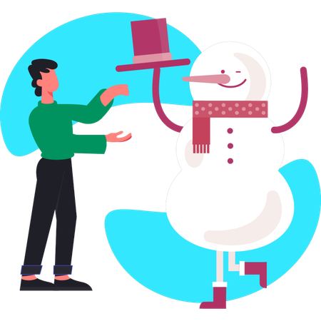 Young man showing Snowman dancing  Illustration